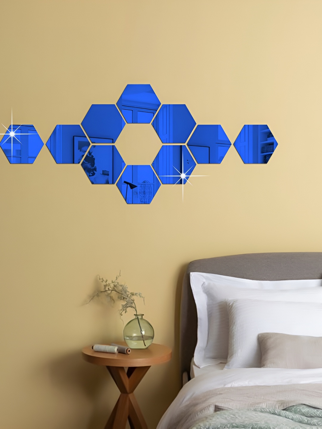 

WALLWEAR Blue 10-Pcs Self-Adhesive Hexagon Shaped Wall Stickers