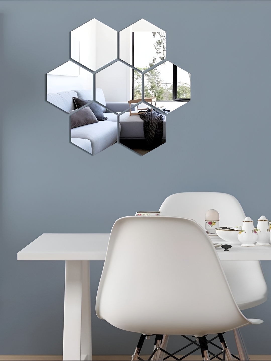 

WALLWEAR Silver Toned 7 Pieces Hexagon Shaped Acrylic Wall Stickers