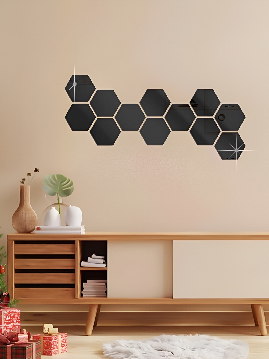 

WALLWEAR Black 12 Pieces Hexagon Shaped Self Adhesive Acrylic Wall Stickers