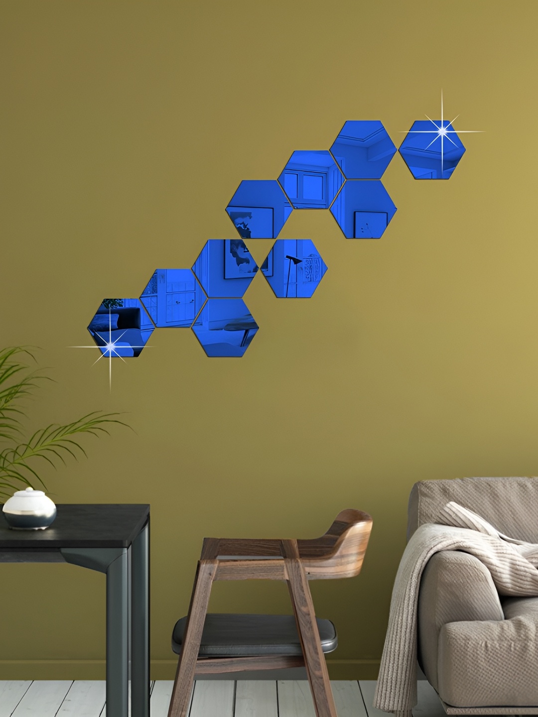 

WALLWEAR Blue 10 Pieces Hexagon Shaped Acrylic Wall Stickers