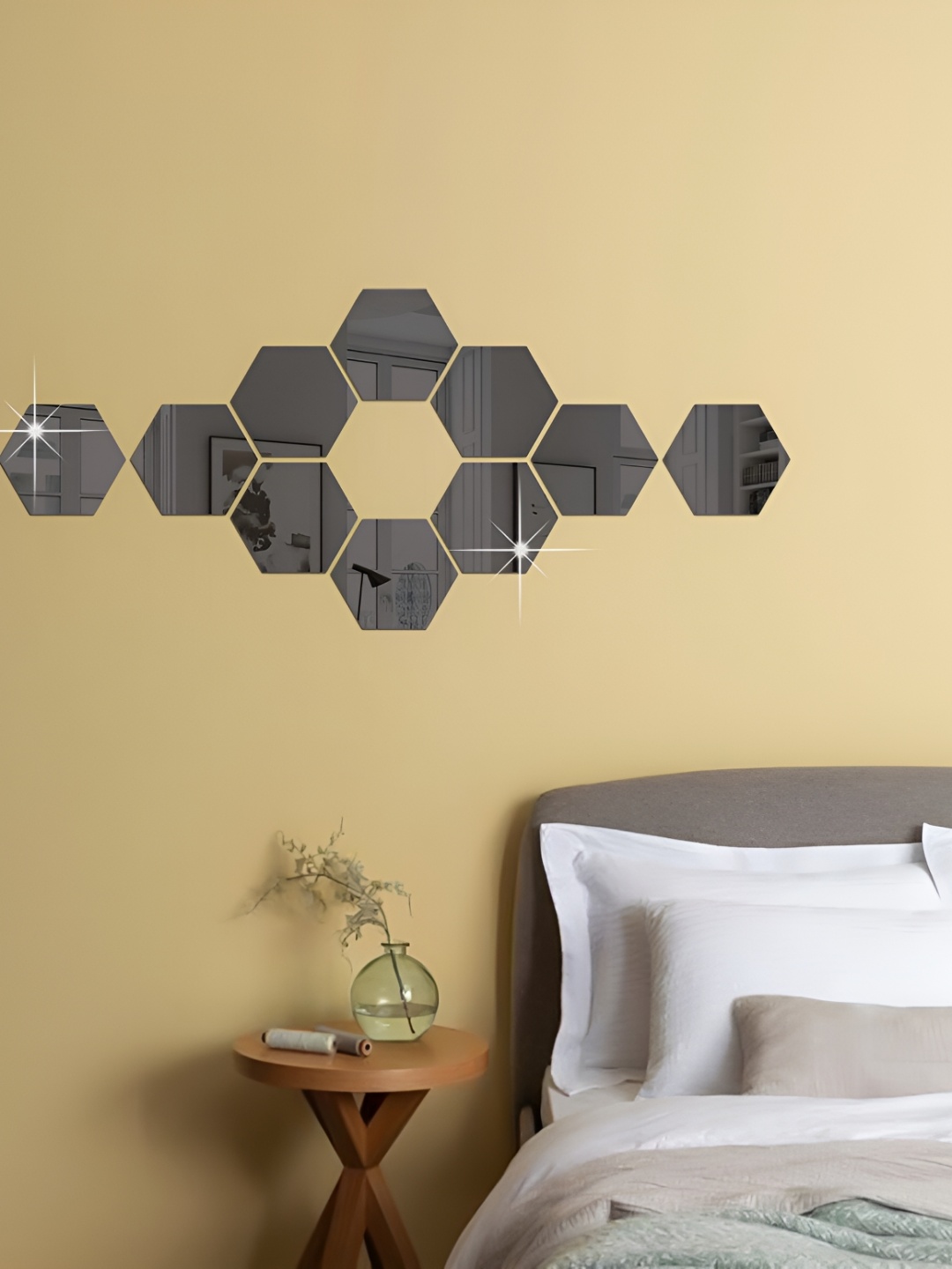 

WALLWEAR Black 10-Pcs Hexagon Shape Self-Adhesive Mirror Wall Stickers