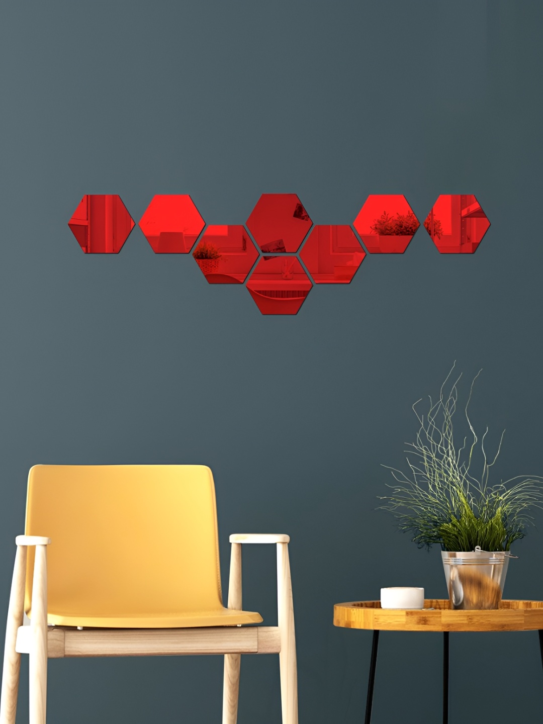 

WALLWEAR Red 8 Pieces Hexagon Shaped Self Adhesive Acrylic Wall Stickers