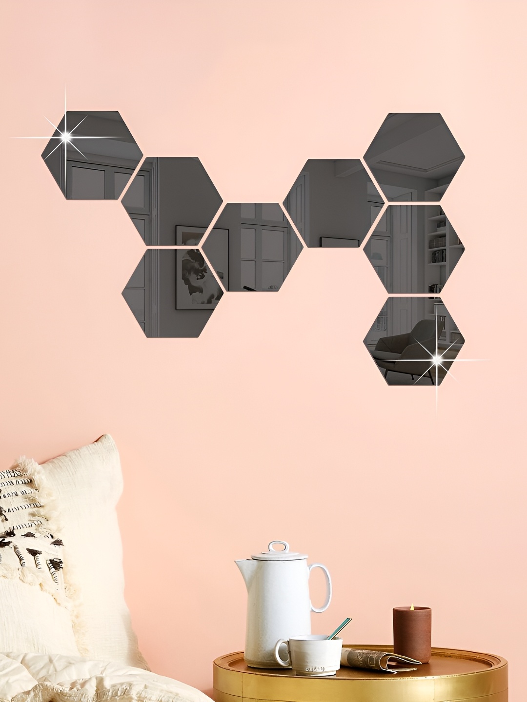 

WALLWEAR Black 8-Pcs Self-Adhesive Hexagon Shaped Wall Stickers