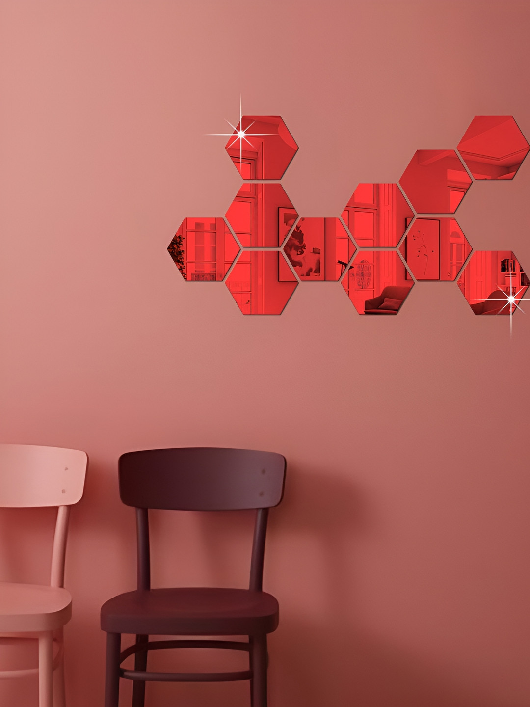 

WALLWEAR Red 11 Pieces Hexagon Shaped Self Adhesive Acrylic Wall Stickers