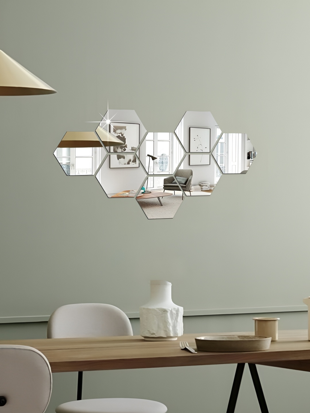 

WALLWEAR Silver Toned 8 Pieces Hexagon Self Adhesive Acrylic Wall Stickers