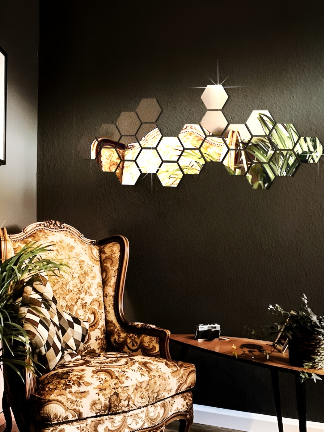 

WALLWEAR Silver Toned 24 Pieces Hexagon Shaped Acrylic Wall Stickers