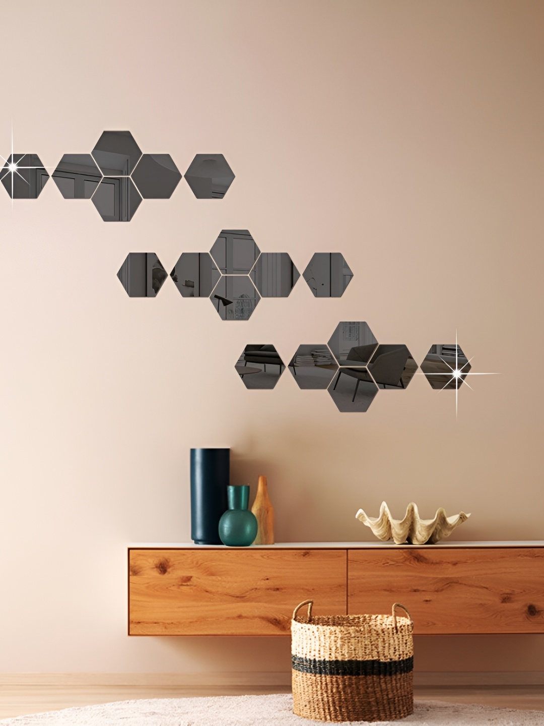 

WALLWEAR Black 18 Pieces Hexagon Self Adhesive Acrylic Wall Stickers