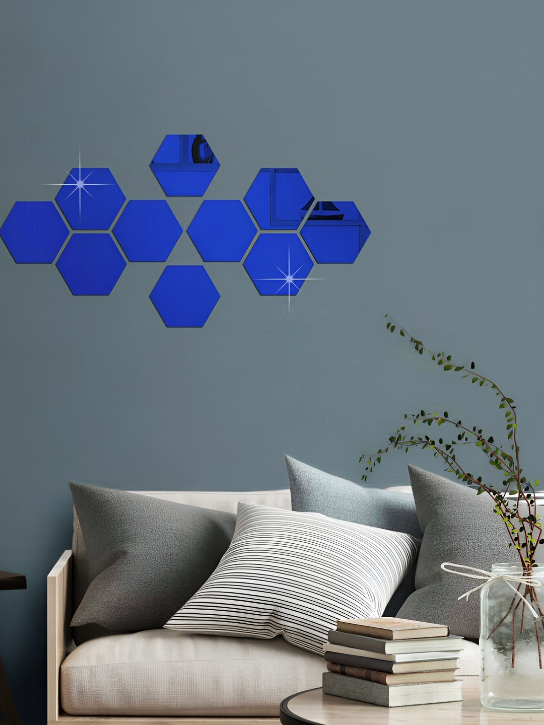 

WALLWEAR Blue 10-Pcs Self-Adhesive Hexagon Shaped Wall Stickers