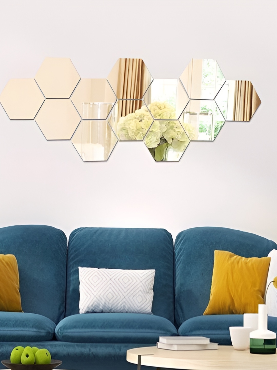 

WALLWEAR Silver Toned 12 Pieces Hexagon Shaped Acrylic Wall Stickers