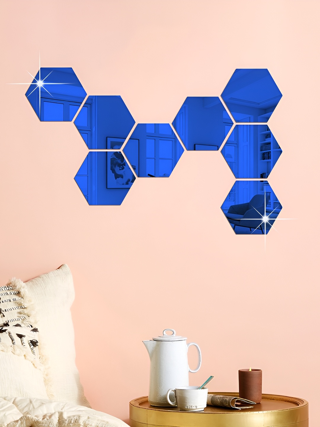 

WALLWEAR Blue 8 Pieces Hexagon Self Adhesive Acrylic Wall Stickers