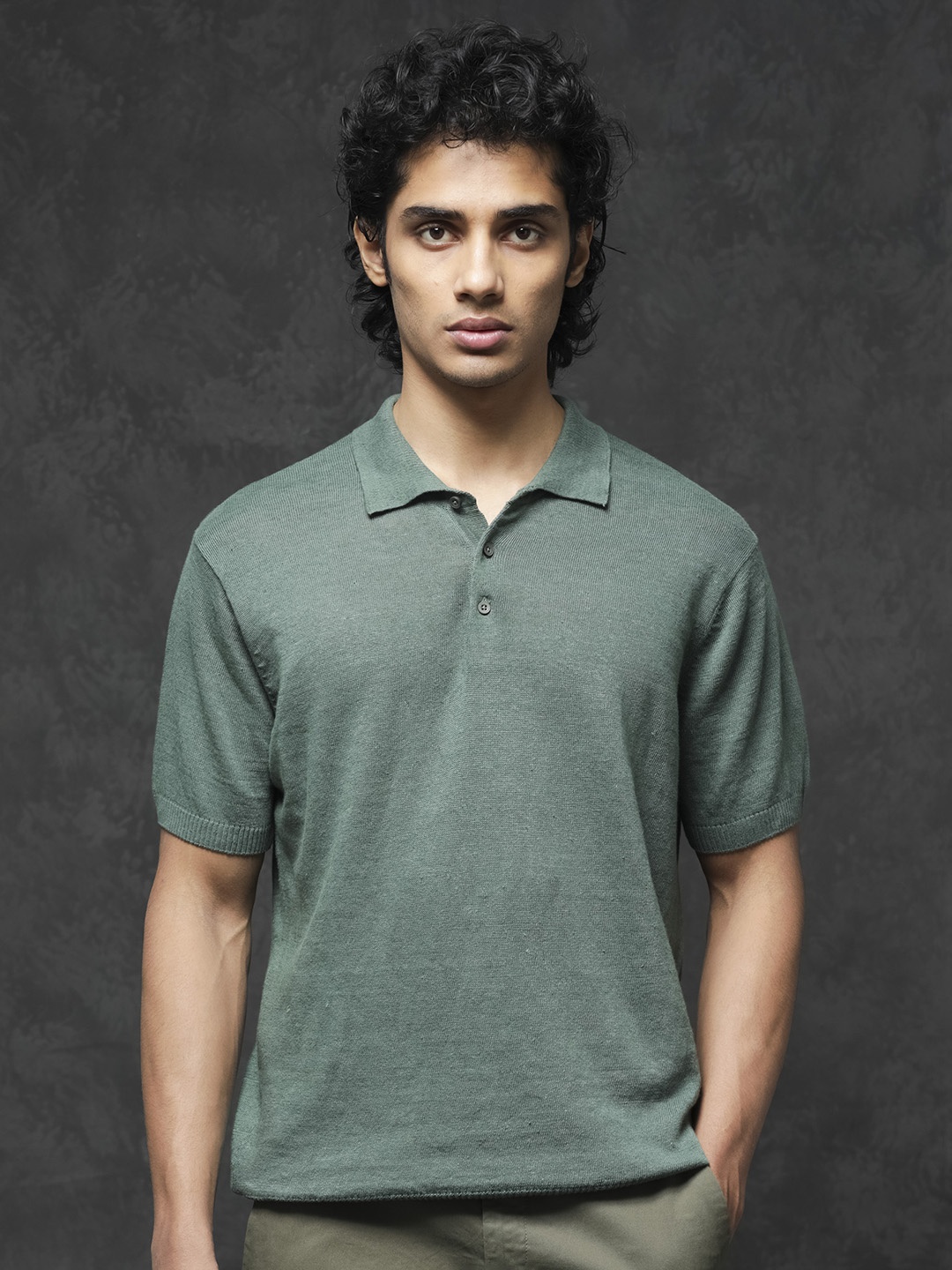 

RARE RABBIT Men Mekko Polo Collar Cotton Slim Fit T-Shirt, Green