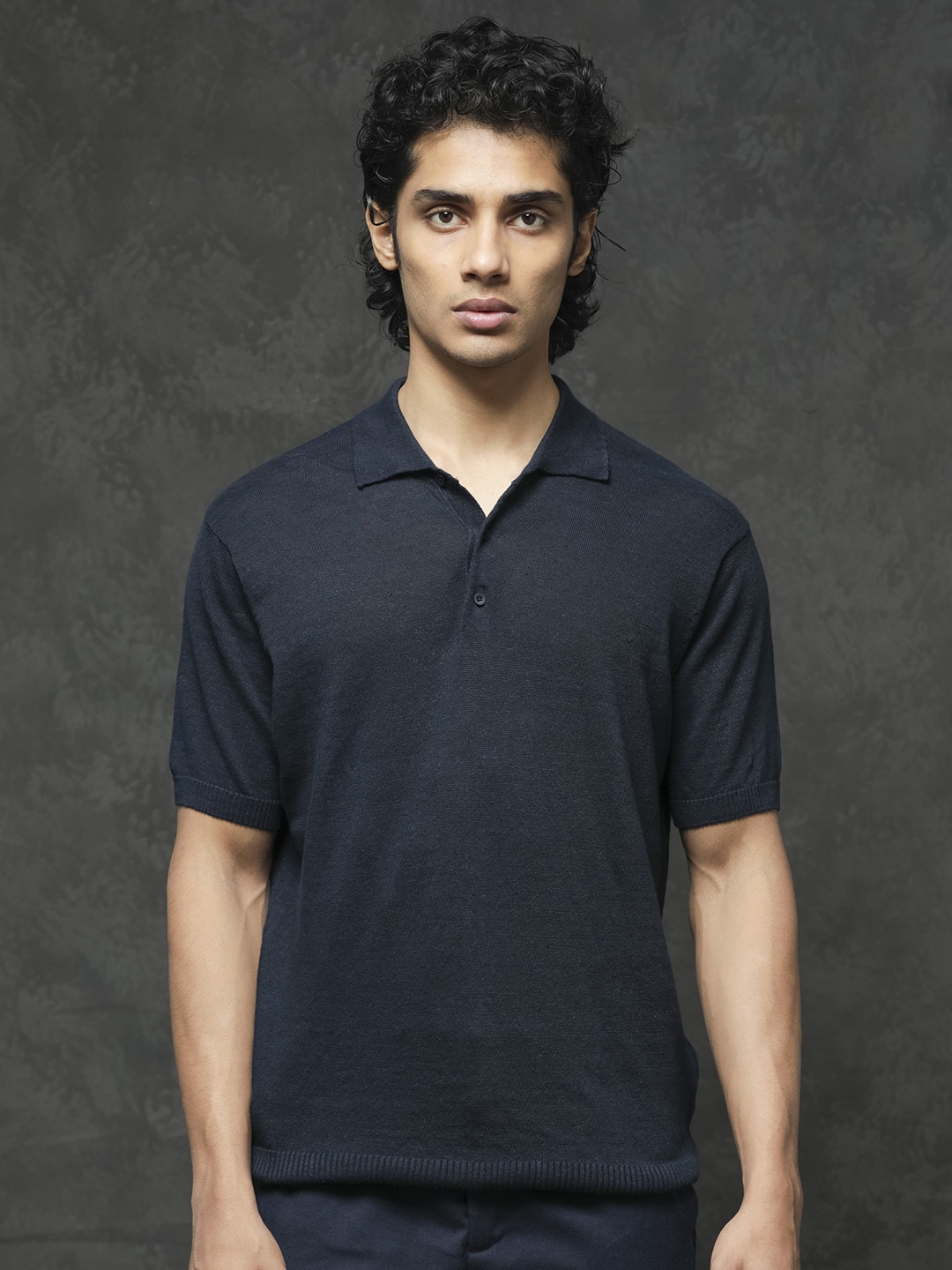 

RARE RABBIT Men Mekko Polo Collar Cotton Slim Fit T-Shirt, Navy blue