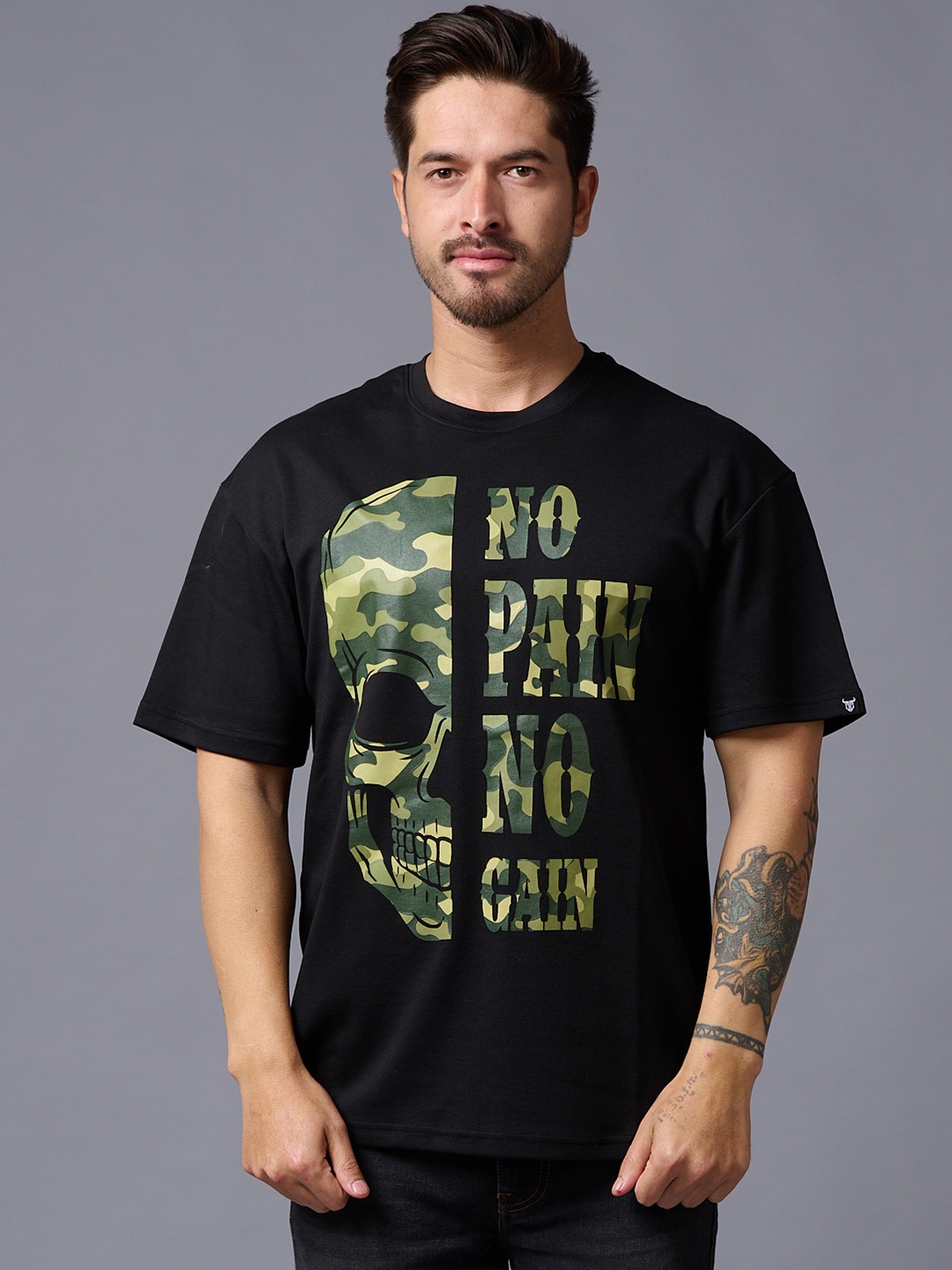 

GO DEVIL Typography Printed Cotton T-shirt, Black