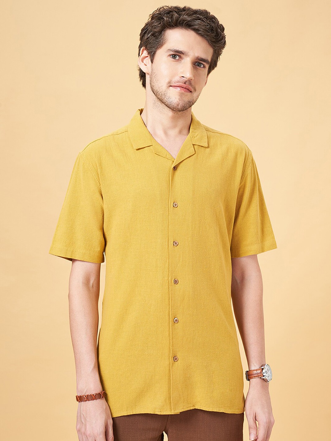 

7 Alt by Pantaloons Spread Collar Casual Shirt, Gold