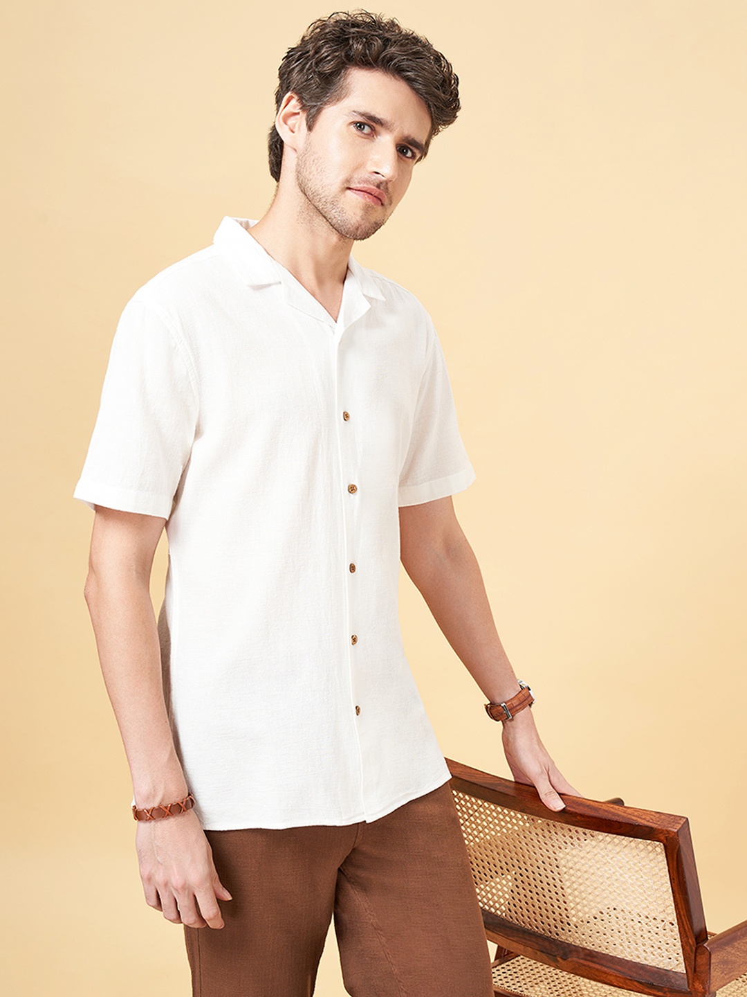 7 Alt by Pantaloons Cuban Collar Casual Shirt, White