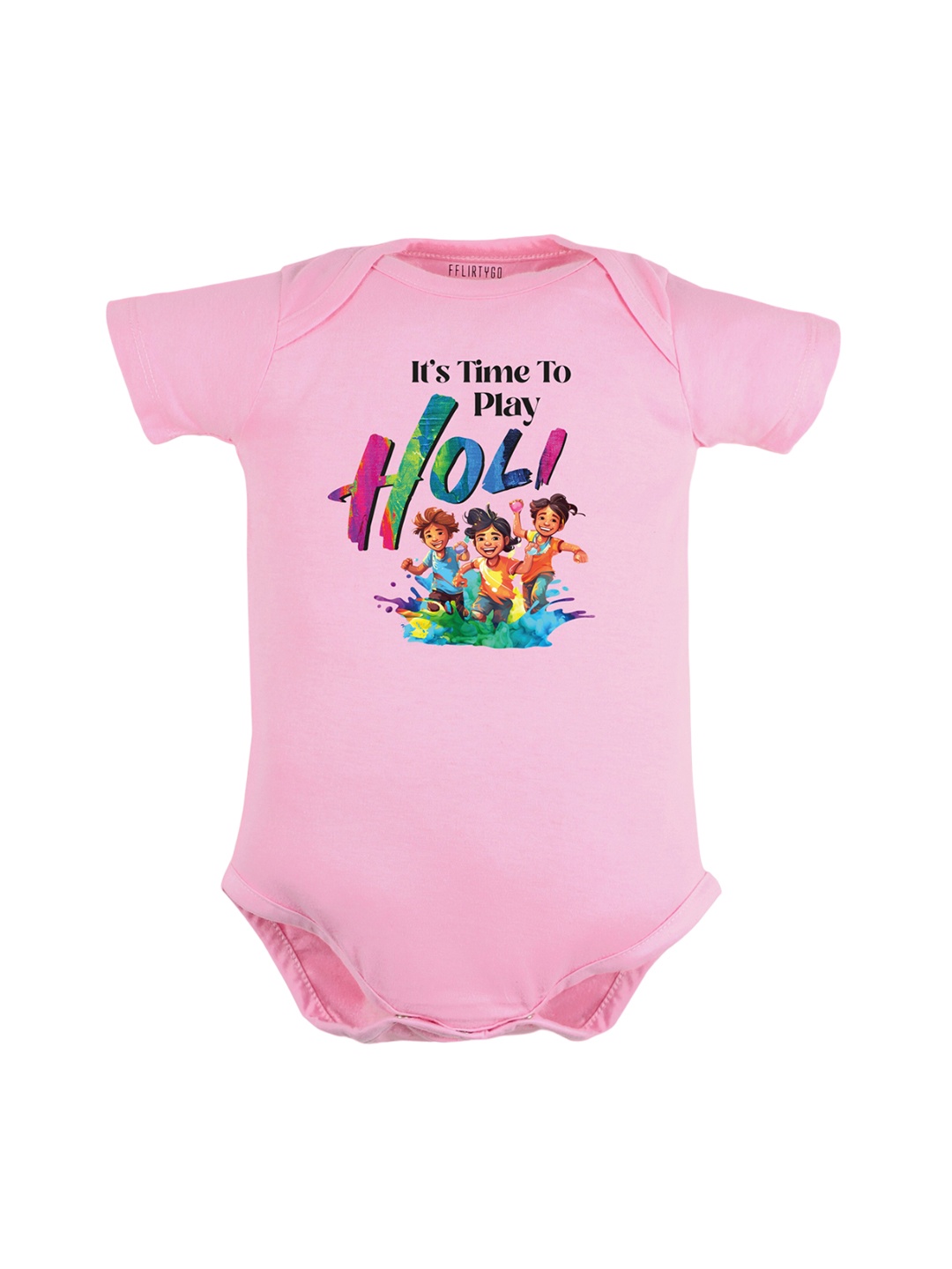 

FFLIRTYGO Infants Printed Cotton Holi Special Pure Cotton Bodysuit, Pink