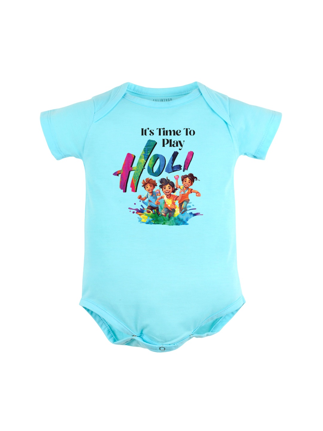 

FFLIRTYGO Kids Let's Play Holi Printed Cotton Bodysuit, Turquoise blue