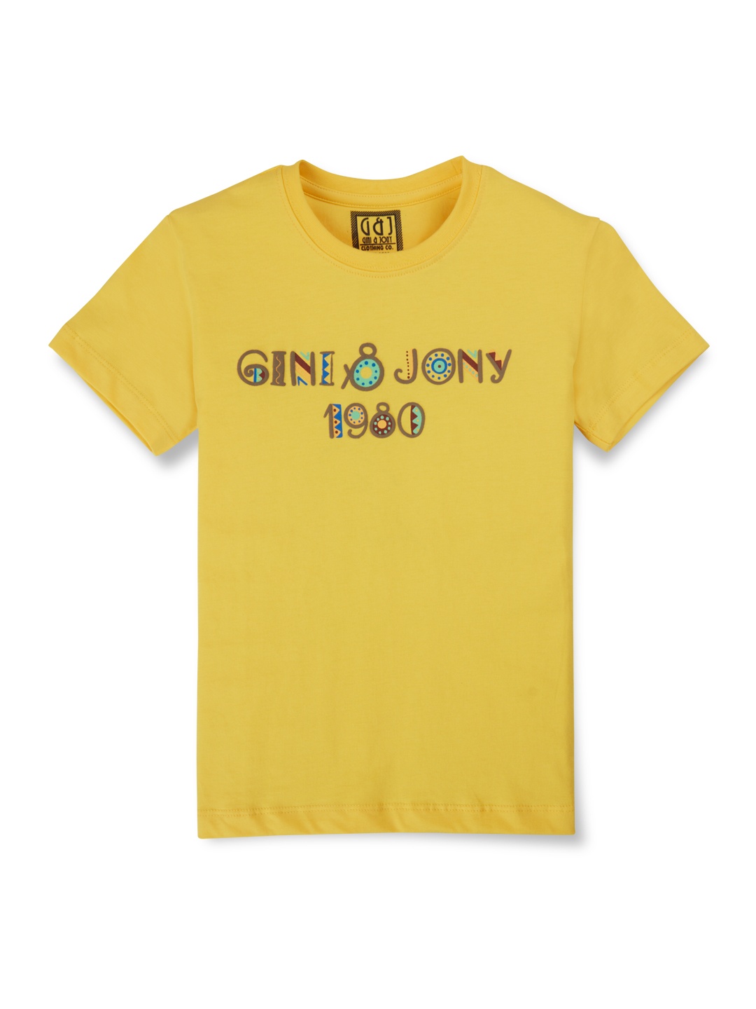 

Gini and Jony Boys Typography Printed Cotton T-shirt, Yellow