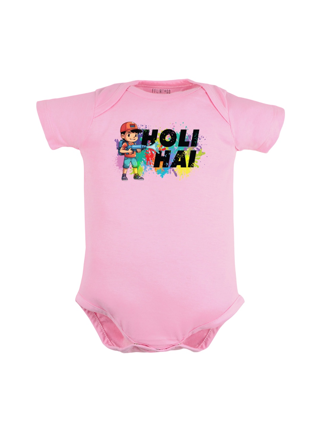 

FFLIRTYGO Infants Printed Envelop Neck Pure Cotton Bodysuit, Pink