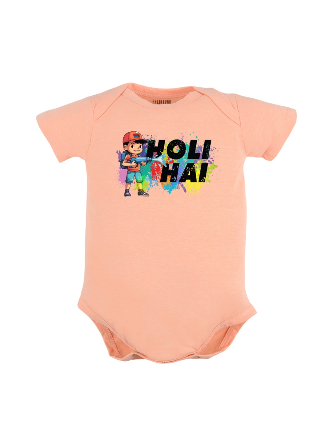 

FFLIRTYGO Infants Printed Envelop Neck Pure Cotton Bodysuit, Peach