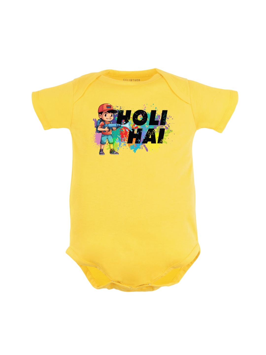 

FFLIRTYGO Infants Printed Envelop Neck Pure Cotton Bodysuit, Yellow