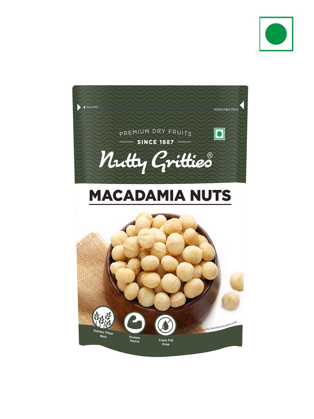 

Nutty Gritties Dietary Fibre Rich Macadamia Nuts- 100 Gms, White