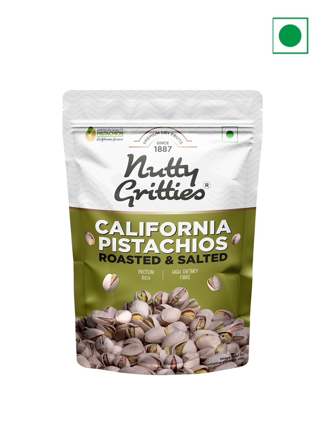 

Nutty Gritties Roasted and Salted California Pistachios- 200 Gms, White