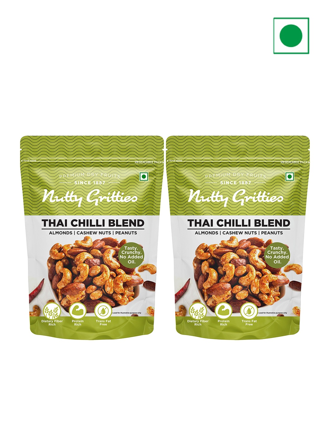 

Nutty Gritties Set Of 2 Thai Chilli Blend Trail Mix Almonds Cashews & Peanuts-200 Gms Each, White