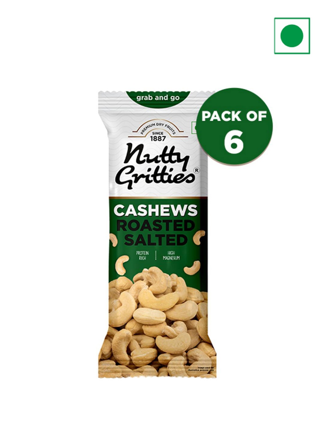 

Nutty Gritties Set Of 6 Roasted & Lightly Salted Cashews - 40g Each, White