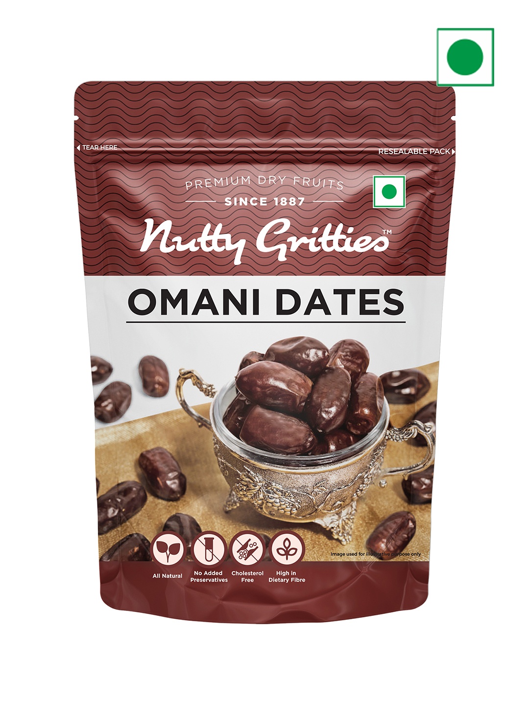 

Nutty Gritties High Dietary Fibre Omani Dates- 500 Gms, Brown