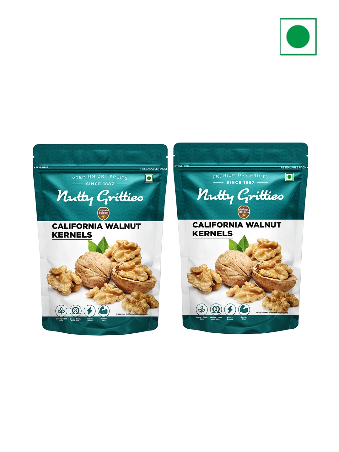 

Nutty Gritties Set of 2 Californian Walnut Kernels- 200 Gms Each, White