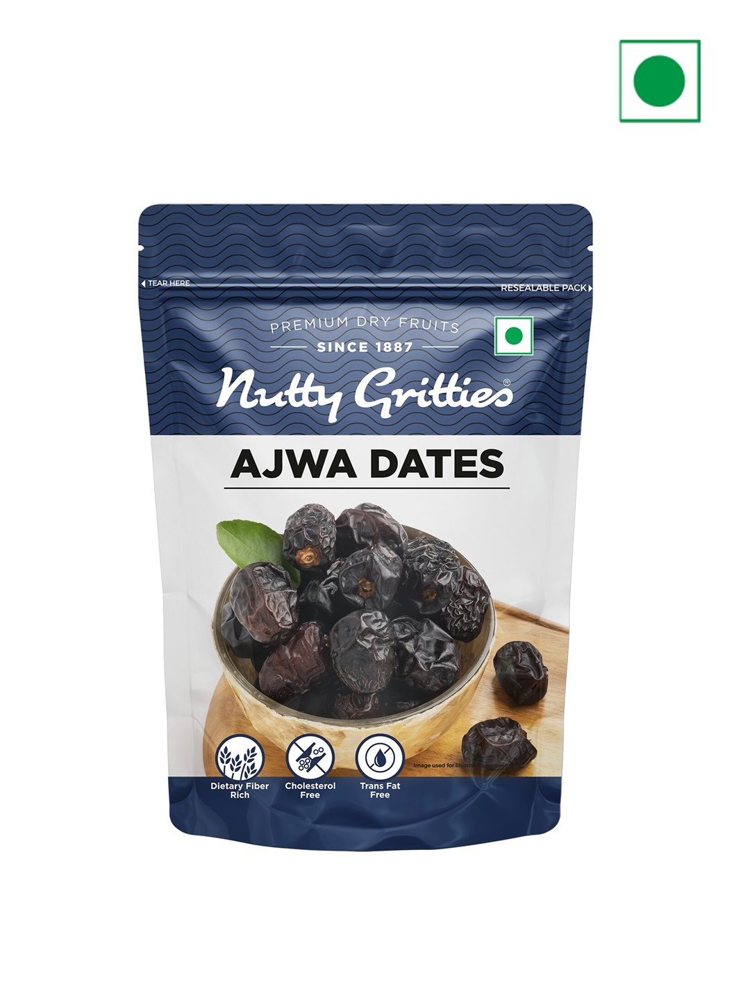 

Nutty Gritties Cholesterol Free Ajwa Dates - 350 Gms, Brown