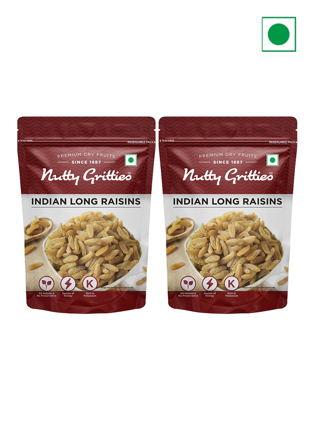 

Nutty Gritties Set Of 2 Seedless Premium Long Raisins- 200 Gms Each, White