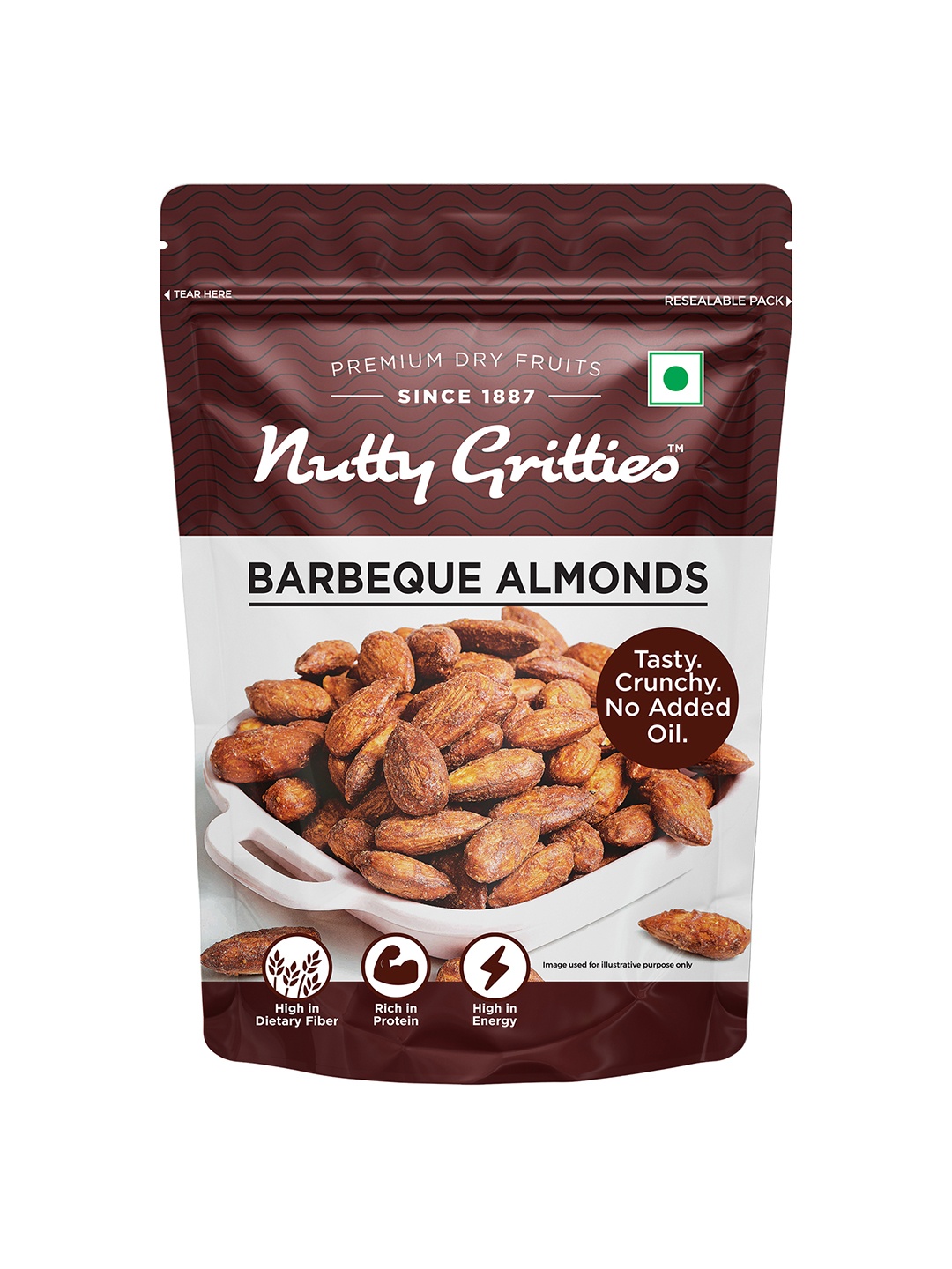 

Nutty Gritties Dry Roasted Non Fried and Zero Oil Barbeque Almonds - 200 Gms, Brown