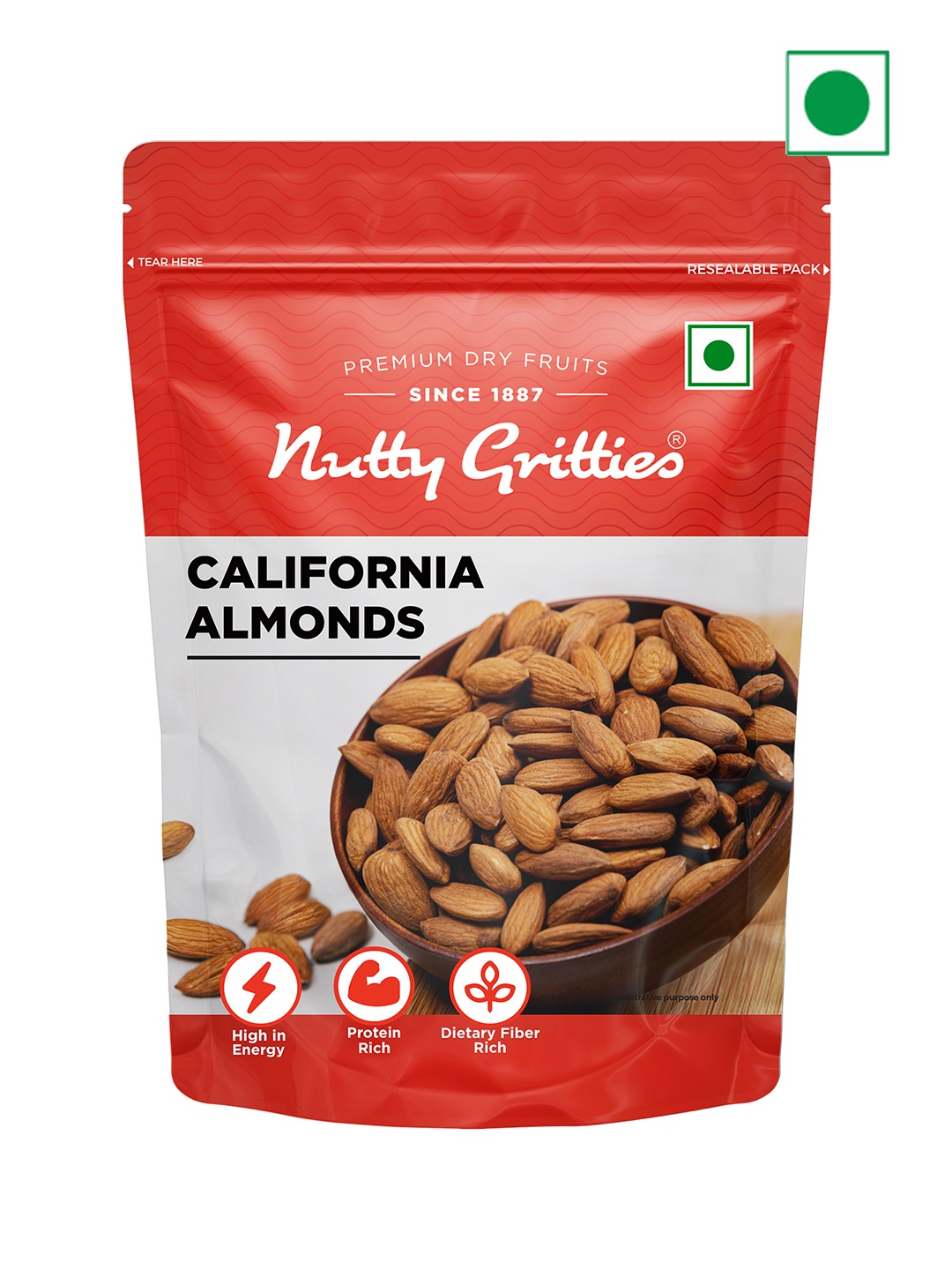 

Nutty Gritties Protein Rich California Almonds- 1Kg, White