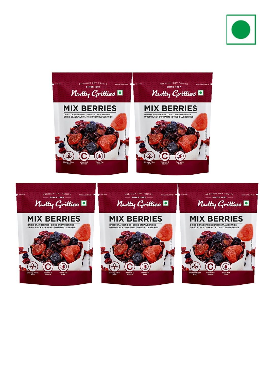 

Nutty Gritties Set Of 5 Mix Berries- 50 Gms Each, White