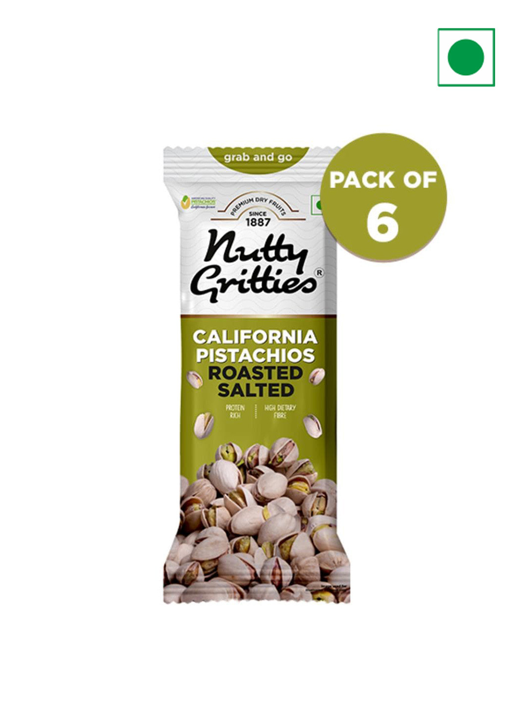 

Nutty Gritties Set Of 6 California Pistachios Roasted Lightly Salted-35 Gms Each, White