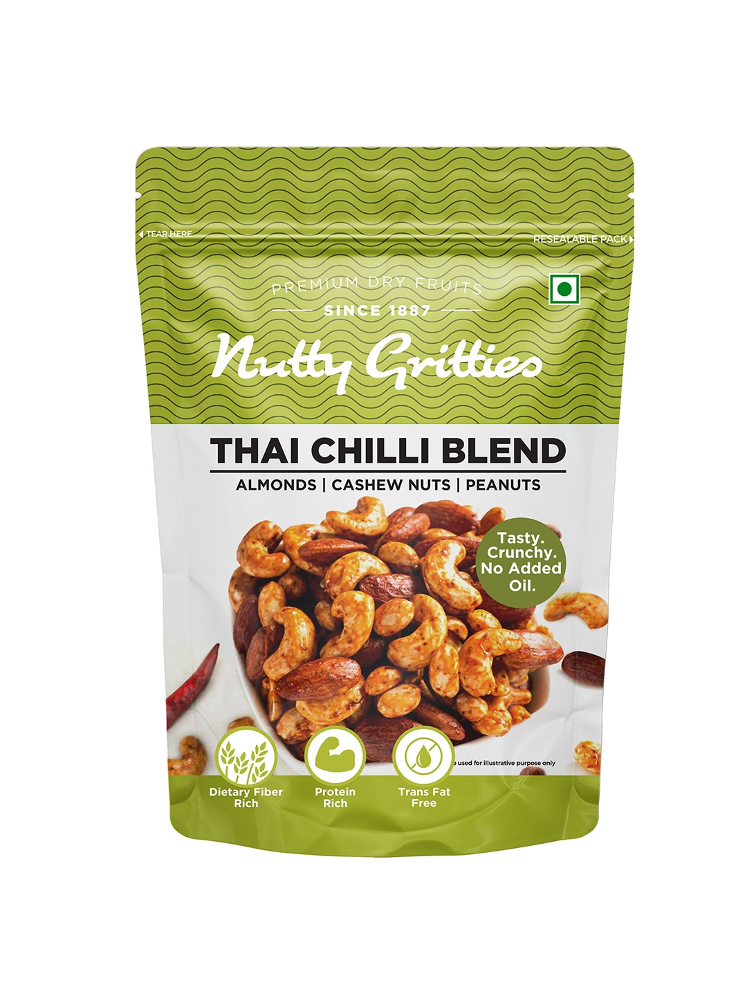 

Nutty Gritties Thai Chilli Blend Almonds, Cashews & Peanuts Trail Mix- 200 Gms, White