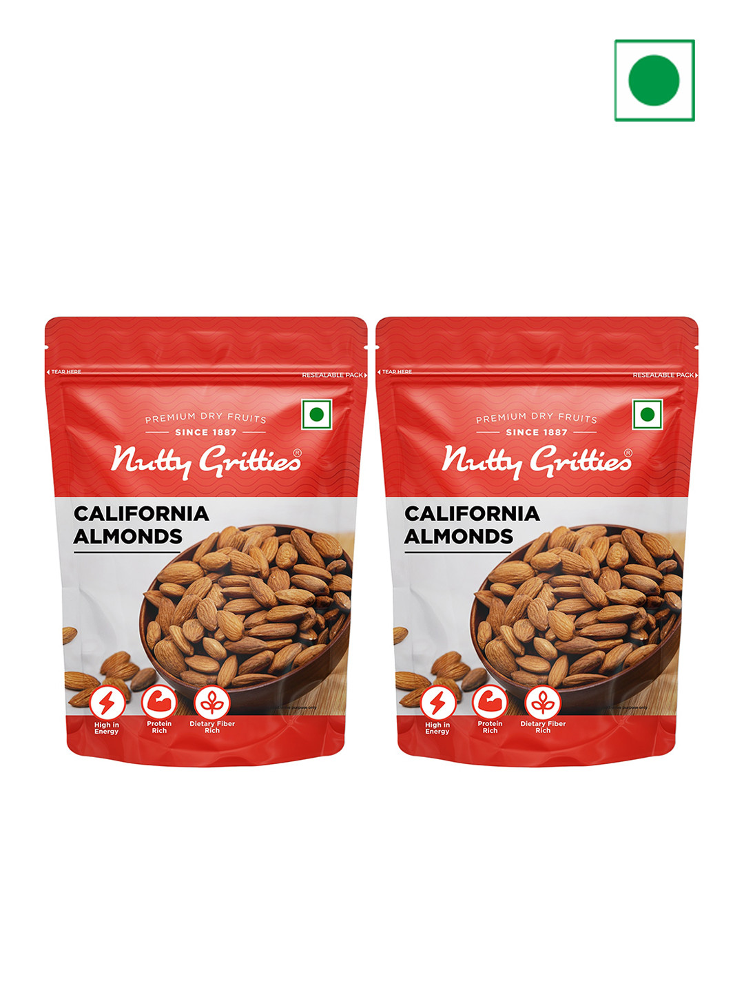 

Nutty Gritties Set Of 2 Protein Rich California Almonds- 200g Each, Brown