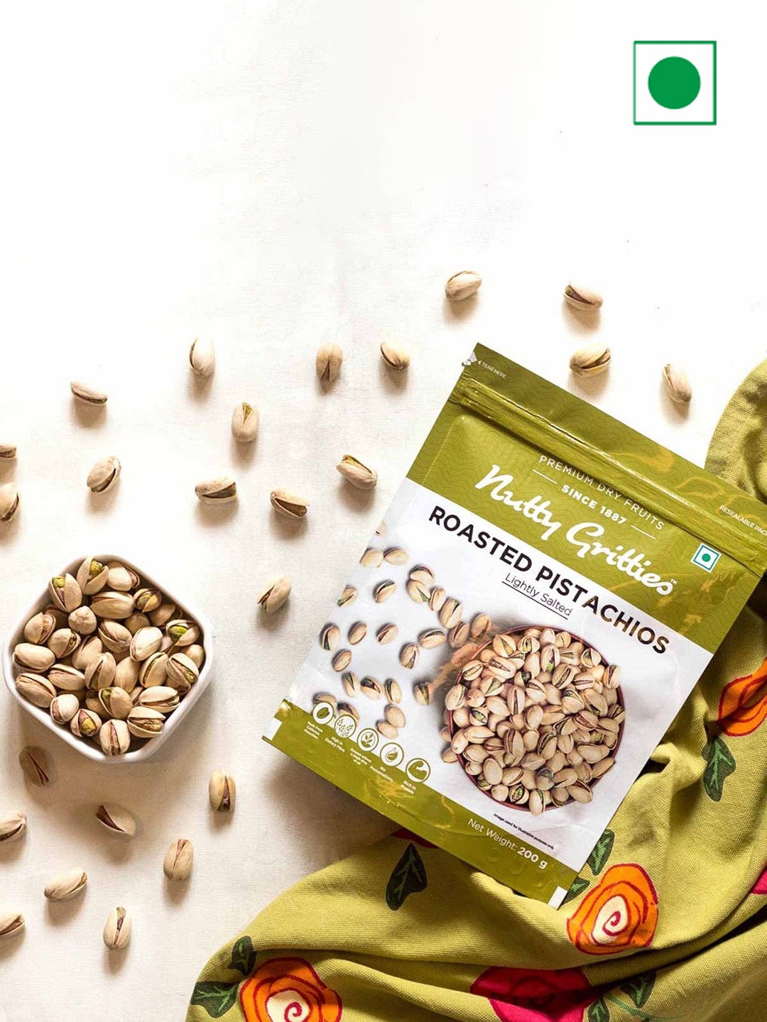 

Nutty Gritties Set Of 2 Roasted & Salted California Pistachios- 200 Gms Each, White
