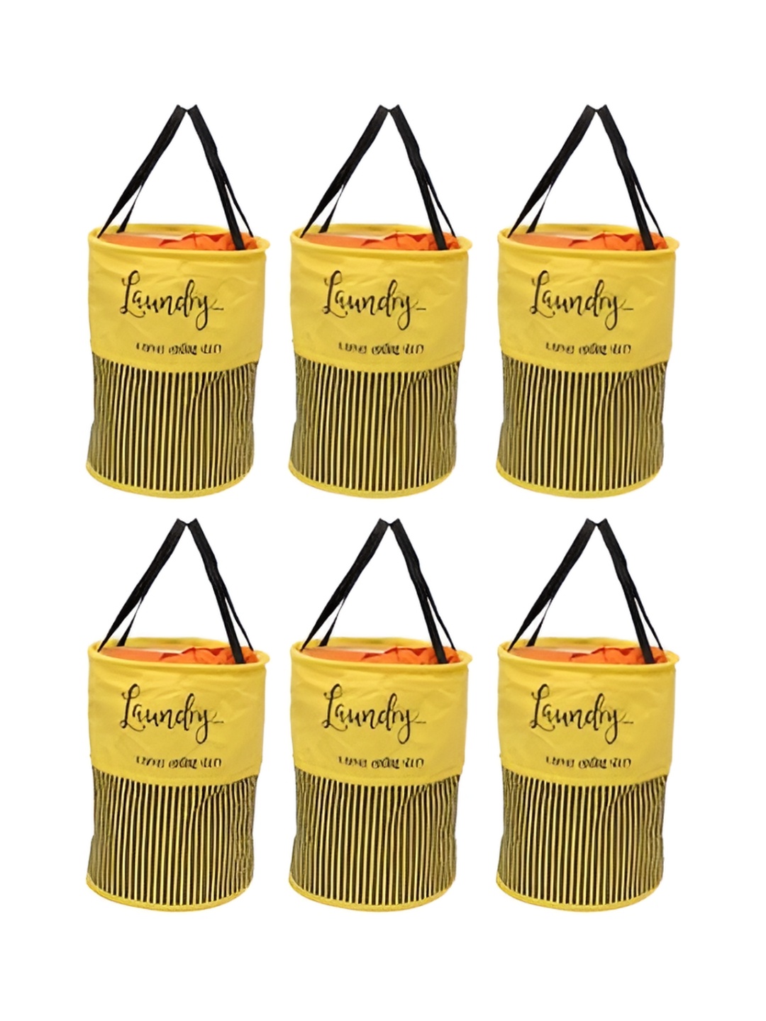 

Perpetual Yellow & Black 6 Pieces Printed Waterproof & Non-Woven Foldable Laundry Bags