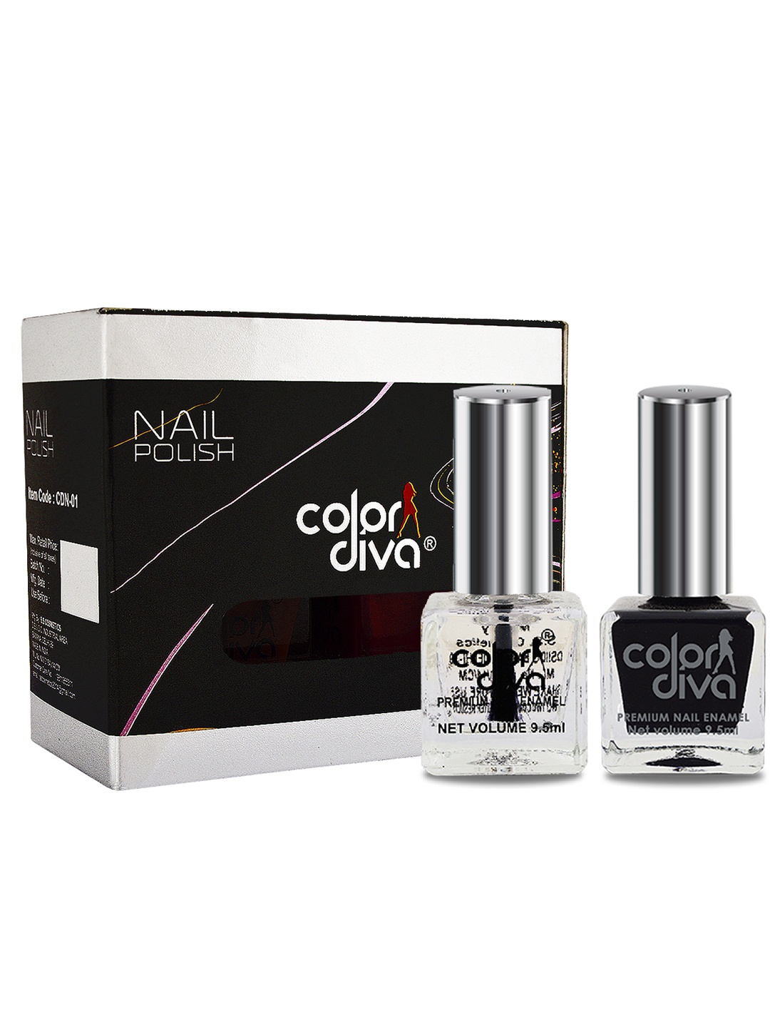 

Adbeni Set of 2 Color Diva High Shine Nail Polish 9.5ml Each - Black & Top Coat