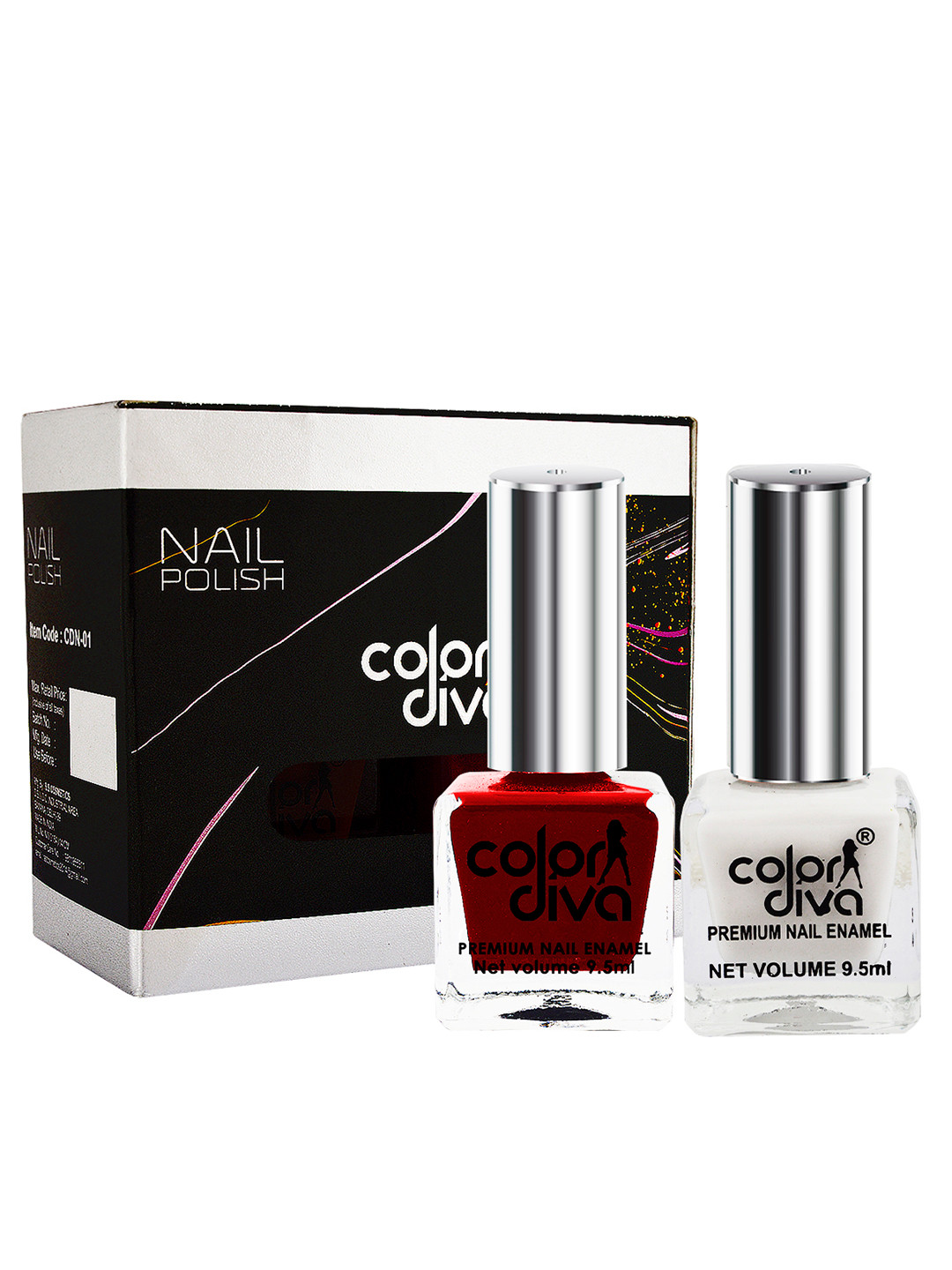 

Adbeni Set of 2 Color Diva High Shine Nail Polish 9.5ml Each -White-Maroon
