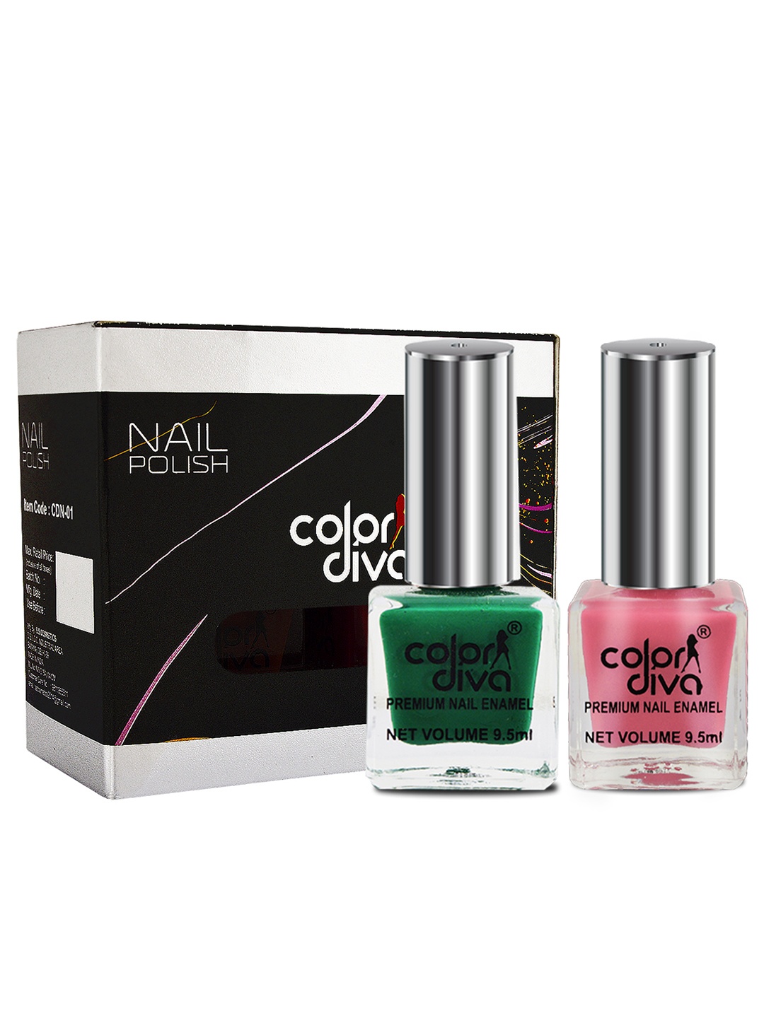 

Adbeni Set of 2 Color Diva High Shine Nail Polish 9.5ml Each - Green-Nude Pink