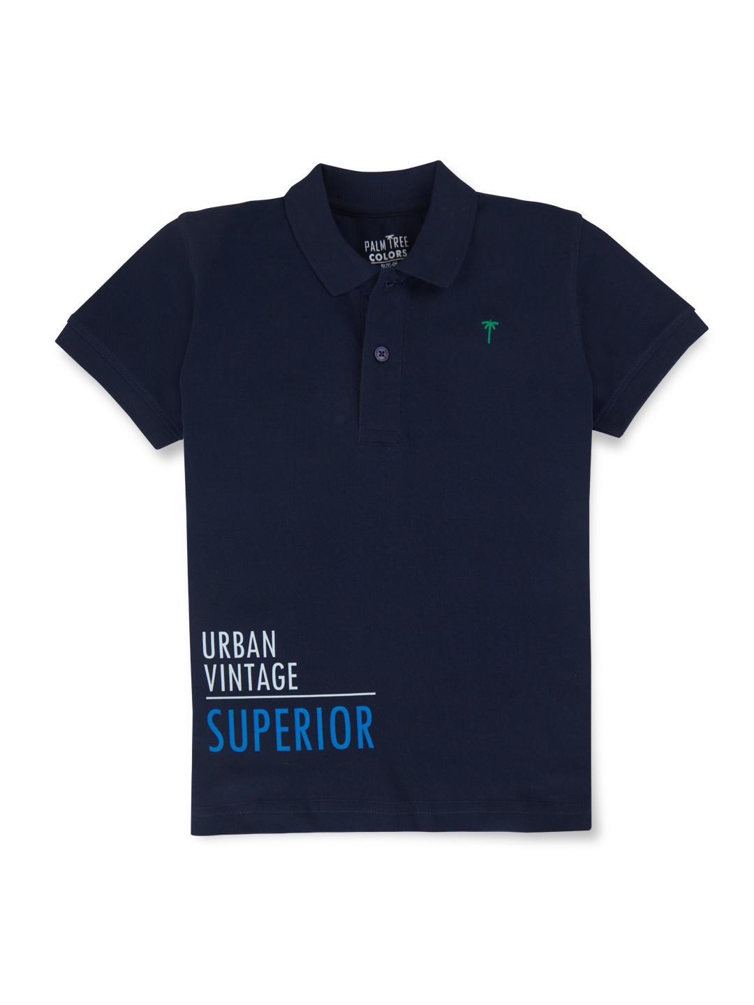

Palm Tree Boys Typography Printed Cotton Polo Collar T-shirt, Navy blue