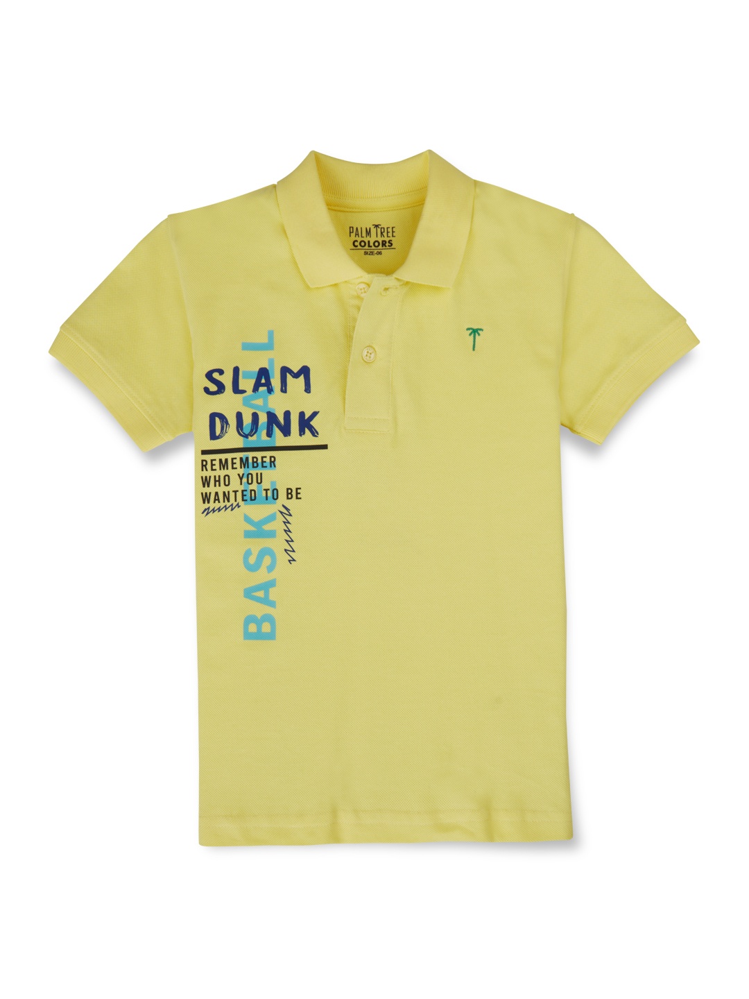 

Palm Tree Boys Typography Printed Cotton Polo Collar T-shirt, Yellow