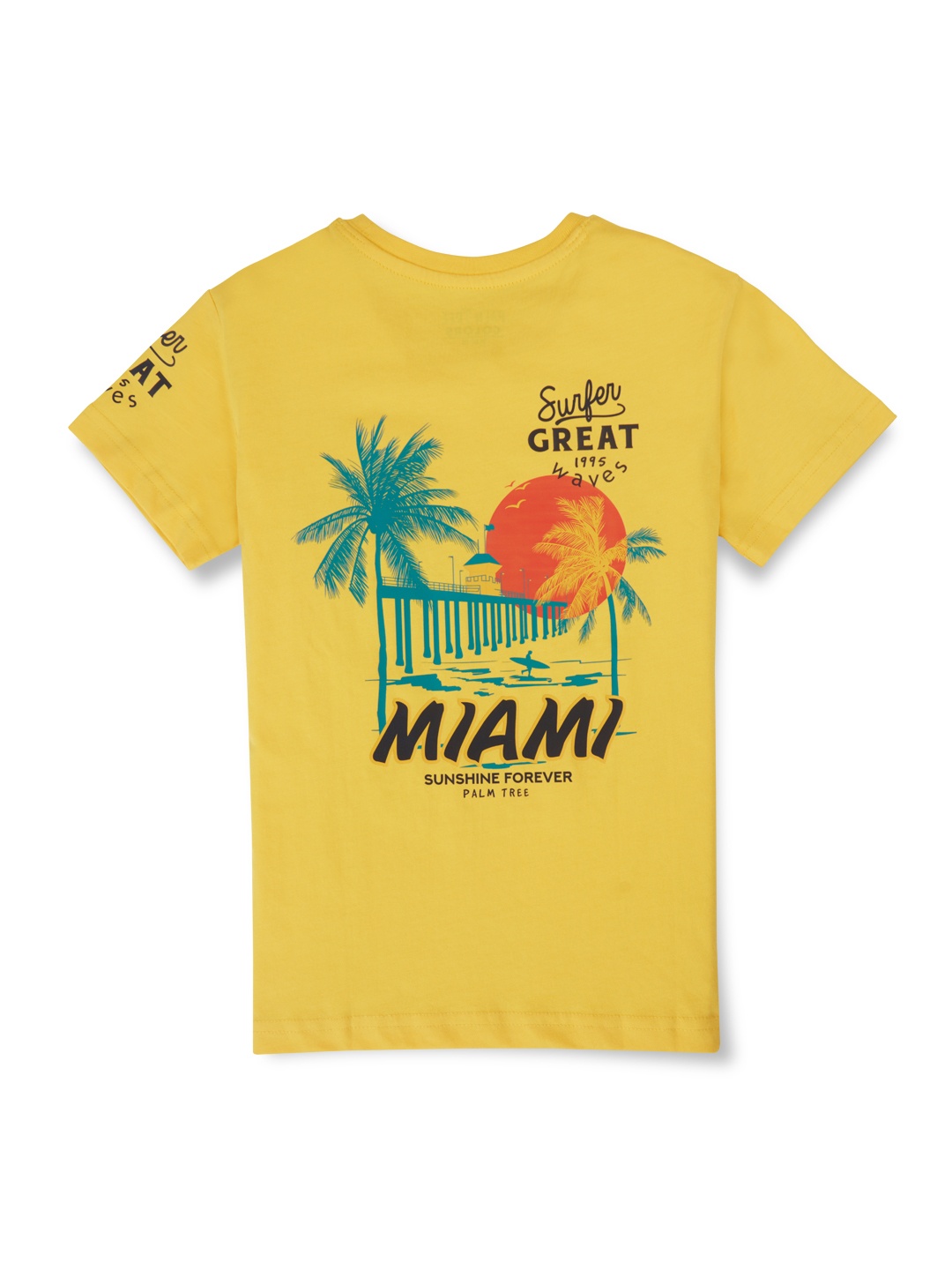 

Palm Tree Boys Graphic Printed Cotton T-shirt, Yellow