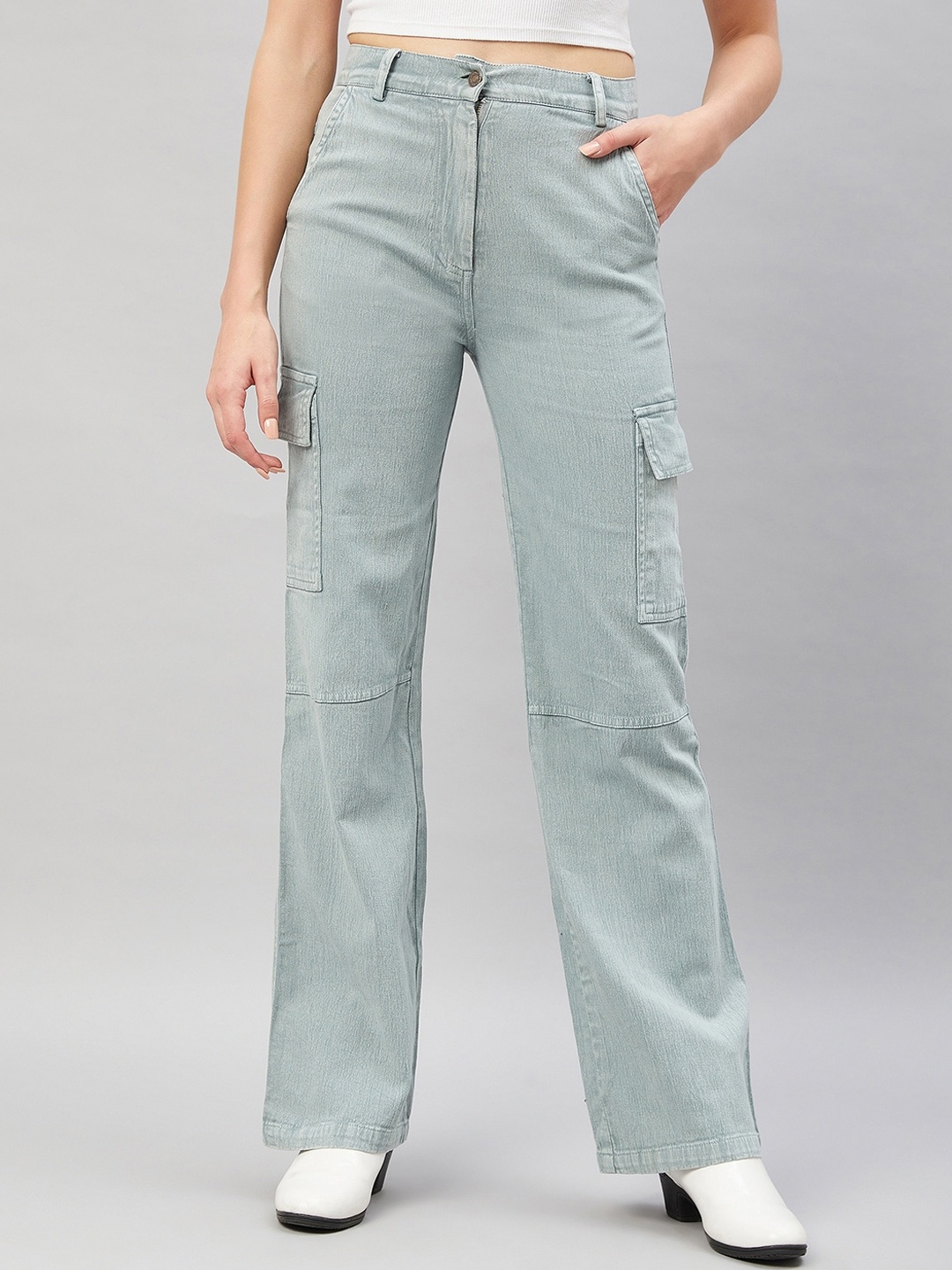 

Orchid Blues Women Flared High-Rise Cotton Stretchable Jeans, Green