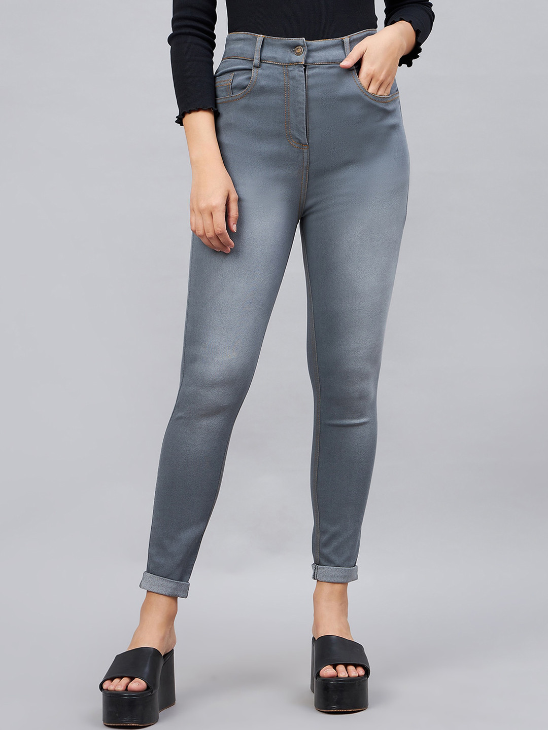 

Orchid Blues Women Skinny Fit High Rise Heavy Fade Stretchable Jeans, Grey