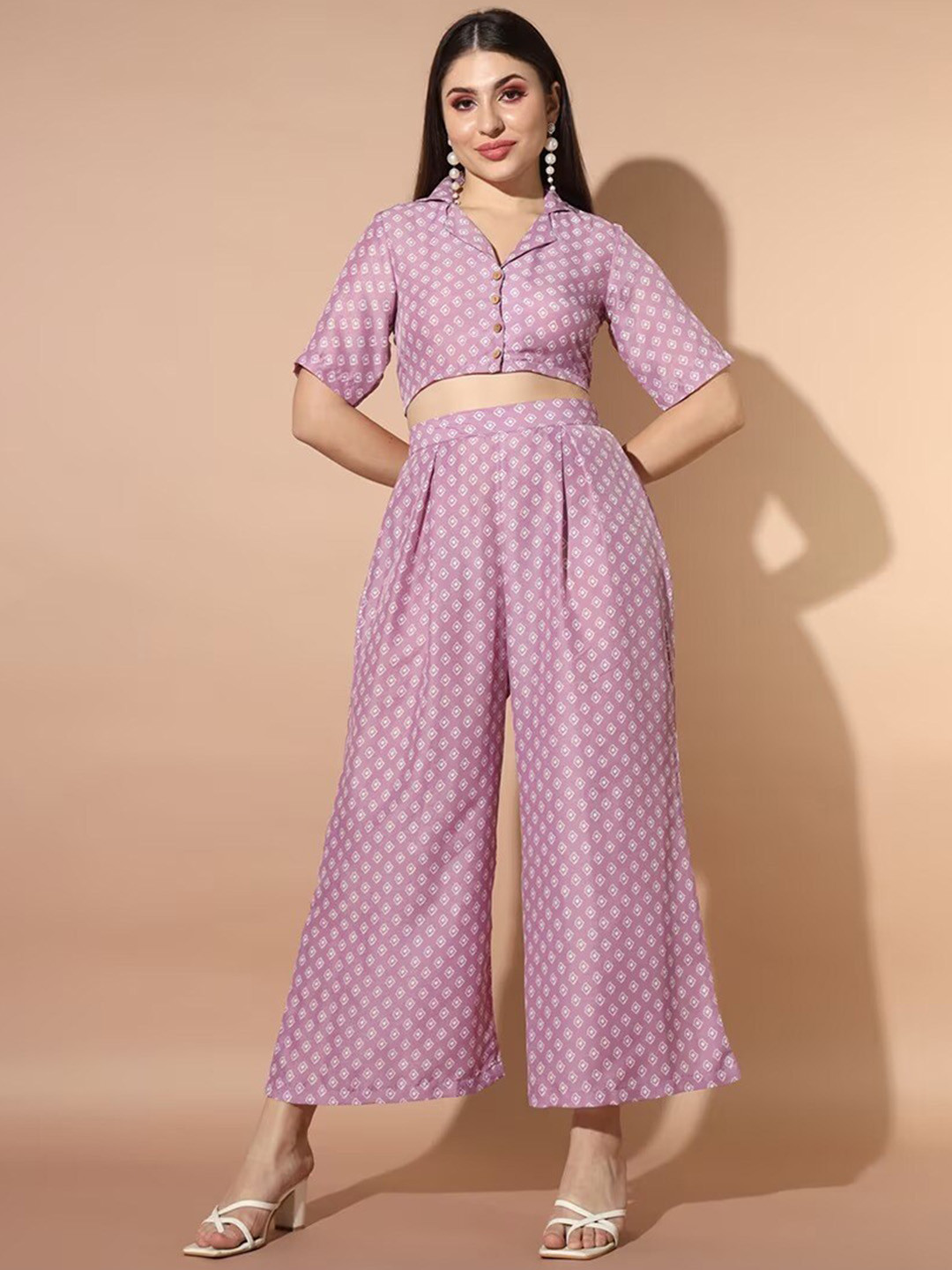 

Hinaya Ethnic Motif Printed Top With Palazzo, Purple